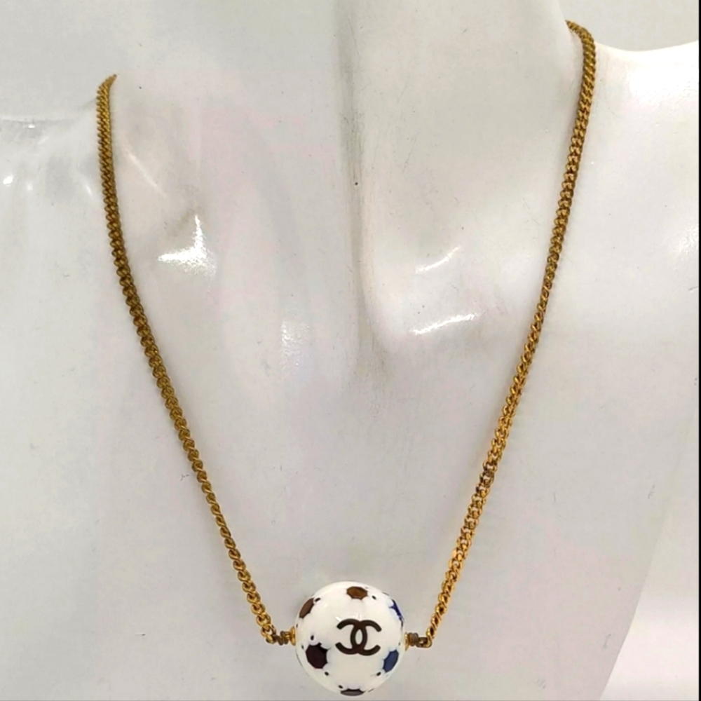CHANEL 98P SOCCER BALL LOGO CC COCO MARK AÇCESSORY JEWELRY CHAIN NECKLACE METAL - Picture 7 of 12